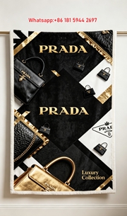 Prada Black and Gold Luxury Handbag Print Flannel Throw Blanket IMG_2773